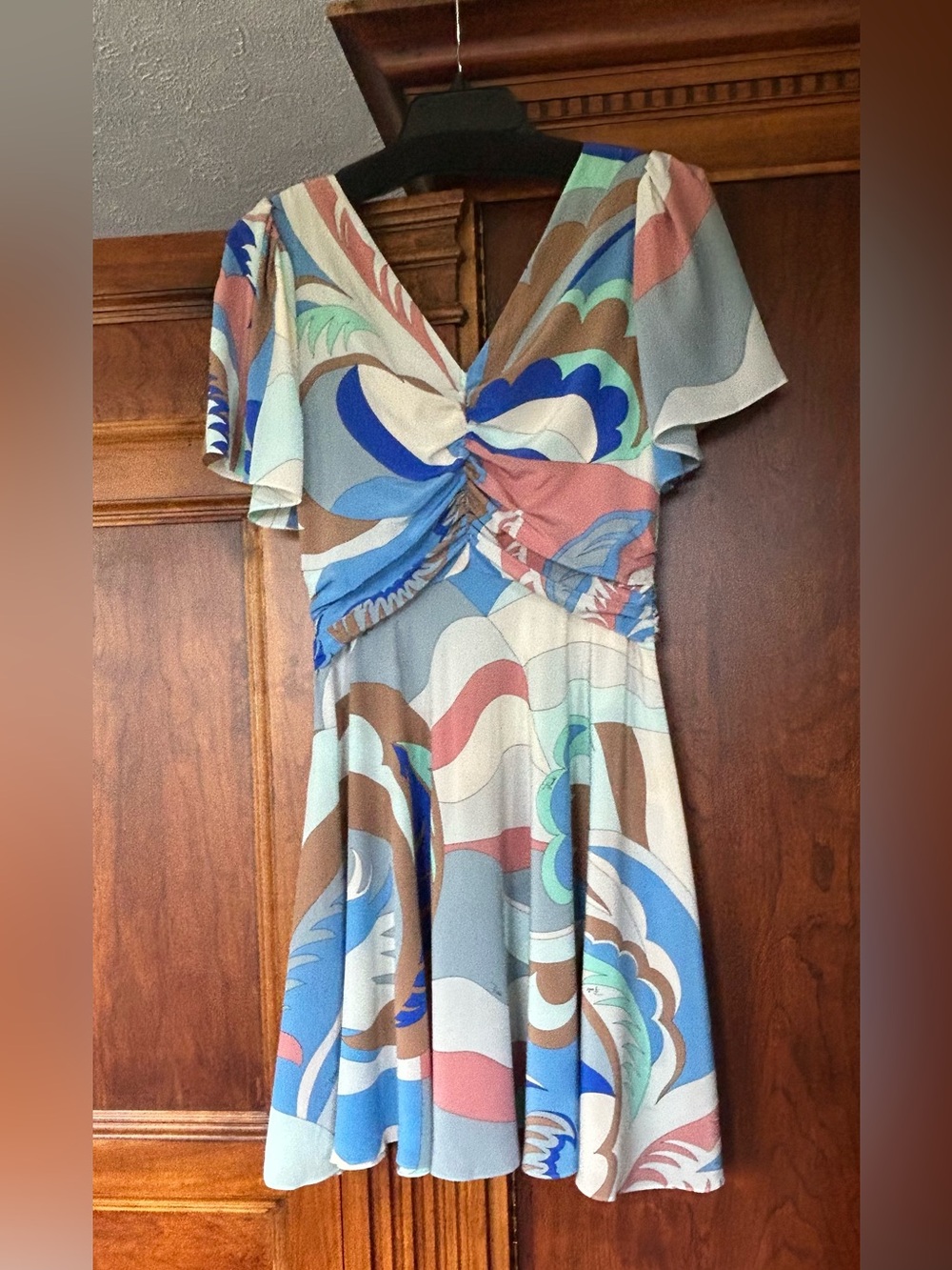 Emilio Pucci Pastel Acapulco Print Silk Tie-Front Mini Dress, Size 10 - Picture 4 of 16